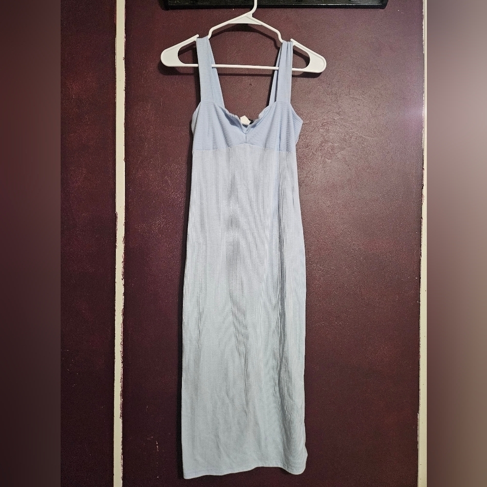 Caution To The Wind Light Blue Sleeveless Fitted Dress!